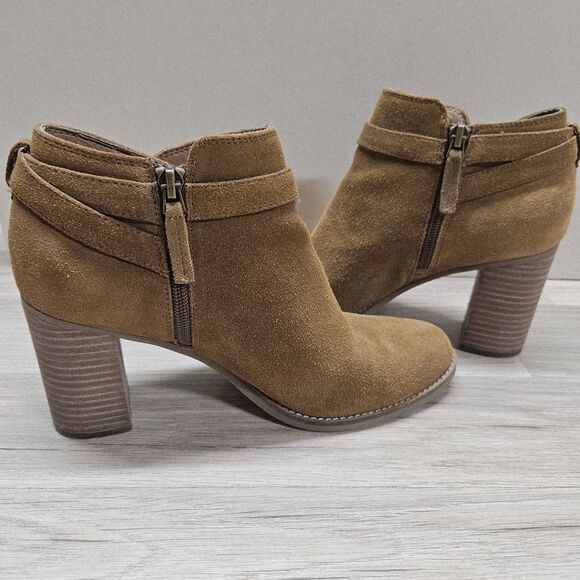 Franco Sarto Womens Brown Suede Chunky Boots Size 8 Booties Buckles Heel - Picture 7 of 10